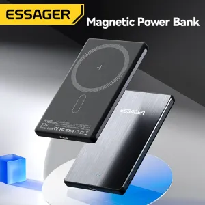 ESSAGER AKD-YD52 20W 5000mAh Magnetic Wireless Power Bank External Battery Power Supply with 1 Input & 2 Outputs Fast Charging for iPhone 15 14 13 for Xiaomi Civi 4 Pro for Huawei Pura70 Ultra for Samsung Galaxy S24