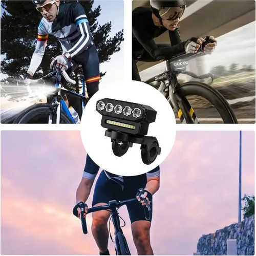 Cansses 2000mAh Battery Bike Headlight 5 Large LEBeads Type-Charging 6 Light Modes Waterproof Bicycle Front Light for Night Cycling