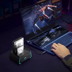 FIDECO YPZ230R Dual Bay Hard Drive Docking Station USB 3.0 with Offline Clone RGB Light for 2.5/3.5-Inch SATA HDD SSD 5Gbps Data Transfer Support UASP Tools-Free Installation