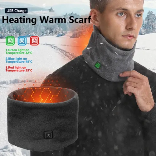 TENGOO 3 Gears Electric Heating Scarf Adjustable Intelligent Winter USB Rechargeable Neck Cold Protection Warm Scarf for Men Women (Battery not included)