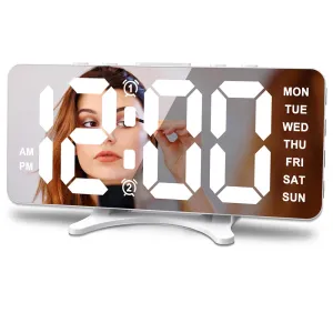 Smart LED Mirror Digital Clock Alarm Clock LED Digital Clock Auto Dimming Mirror Rechargeable Digital Clock for Bedrooms 4 Level Brightness&2 Level Volume