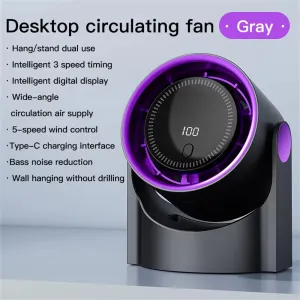 IPRee Mini Cooling Fan Silent Portable Bladeless Fan 100 Level Desktop Fan USB Rechargeable Digital Display High-Speed Circulating Fan