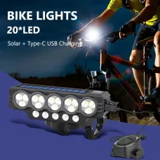 BIKIGHSolar Rechargeable 120dB Horn Bicycle Headlight 4000mAh 2 Model Flash Type-Charging Remote Bike Front Light for Outdoor Night Riding Safety