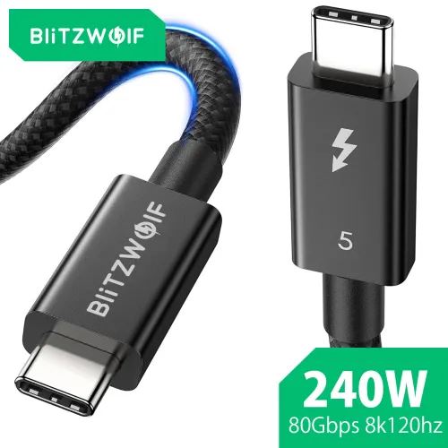 BlitzWolf BW-HDC8 Thunderbolt5 Cable 240W Fast Charging up to 120Gbps Bandwidth for 16K Dual 8K/6K Compatible for Thunderbolt 5/4/3, USB4, NVME SSD, MacBook M4 Pro, Dock, eGPU