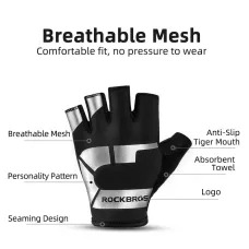 ROCKBROHalf Finger Cycling Gloves Shockproof Wear Resistant Breathable MTB Road Bicycle Gloves Men Women Sports Bike Equipment