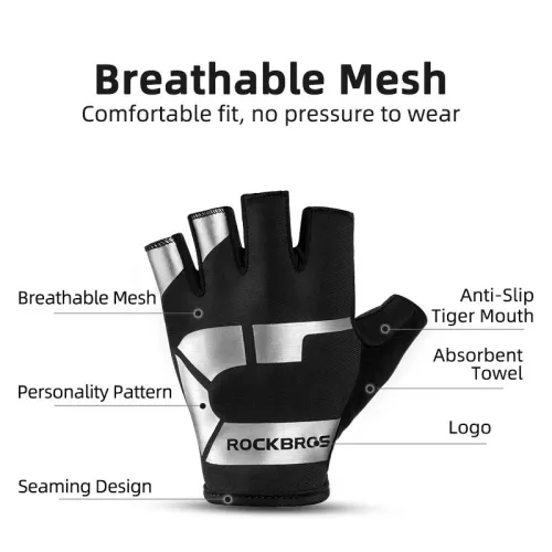 ROCKBROHalf Finger Cycling Gloves Shockproof Wear Resistant Breathable MTB Road Bicycle Gloves Men Women Sports Bike Equipment