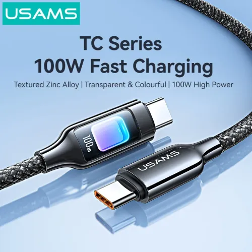 USAMS SJ750 100W Type-C to Type-C Cable PD Fast Charging Data Transmission Tinned Copper Core Line 1.2M Long for iPhone 16 16 Pro 15 15 Plus for Huawei Mate XT for Xiaomi 15pro