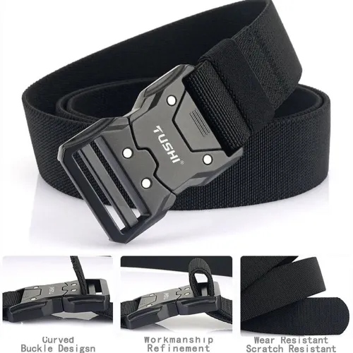 TUSH125cm Quick Release Tactical Belt Men Metal Buckle Nylon Elastic Girdle for Military Training Hiking Outdoor Work