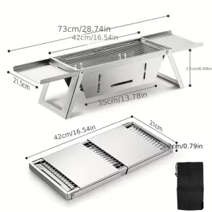 IPRee Portable Stainless Steel Folding Charcoal Grill Barbecue Small BBQ Grill Lightweight Grill with Carry Bag for Outdoor Perfect for Travel, Camping, Backyard BBQ, Picnics, and Outdoor Cooking, Picnic Cooking Tool