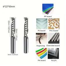 6mm Shank Solid Carbide Spiral Router Bit Single Flute Up Cut O Type for CNC Milling Aluminum Wood Acrylic PVC & MDF 3D Engraving Tool