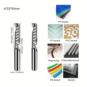 6mm Shank Solid Carbide Spiral Router Bit Single Flute Up Cut O Type for CNC Milling Aluminum Wood Acrylic PVC & MDF 3D Engraving Tool