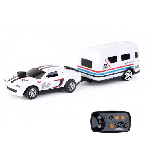 1/64 2.4G Alloy RC Car with Simulated RV Trailer Mini High-Speed Desktop Drift Racing Vehicle Model RTR