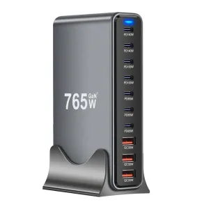 [GaN Tech] Bakeey YMX-765W 765W 10-Port USB PD Charger 3USB-A+7USB-C PD QC Fast Charging Desktop Charging Station EU Plug US Plug for iPhone 16 16 Pro 15 Pro Max 14 13 12 for Xiaomi 15Pro for Huawei Pura X