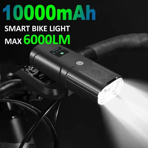 Bikight Smart Bike Headlight 6000 Lumens Big Floodlight 10000mAh Battery Power Bank Waterproof Auto-light adjustment Front Light for MTB Road Cycling