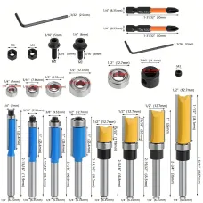 16pcs 1/4 Inch Shank Router Bit Set with Bearing Tungsten Carbide Tips Precision Bearings Steel Shanks Heat-Resistant Coating for Woodworking Trimming Grooving Forming