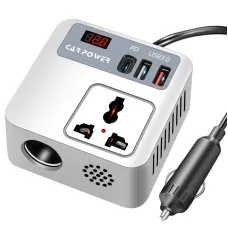 Car Power Inverter 12V 24V to 220V 150W Multiple USB Ports QC3.0 PD Fast Charging LED Voltage Display Portable Converter Adapter Vehicle Accessory