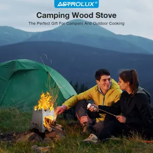 Astrolux Ti-BS1 Titanium Backpacking Stoves Titanium Camping Stove Folding Wood Burning Stove Pocket Stove Portable Lightweight Backpacking Stove for Outdoor Camping Hiking Backpacking Picnic BBQ