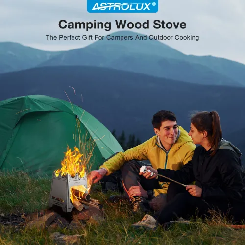 Astrolux Ti-BS1 Titanium Backpacking Stoves Titanium Camping Stove Folding Wood Burning Stove Pocket Stove Portable Lightweight Backpacking Stove for Outdoor Camping Hiking Backpacking Picnic BBQ