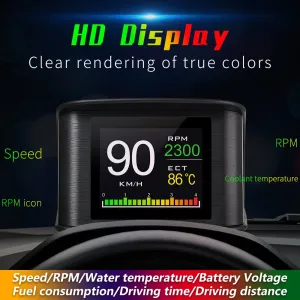 Car HUD Head-Up Display High Definition OBD2 Portable LCD Driving Display Smart Digital Meter Alarm System Speedometer Mileage Water Temperature Turbo Pressure Gauges