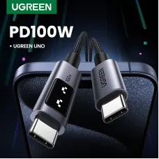 Ugreen L512 5A PD100W Type-C to Type-C LED Display Cable PD3.0 Fast Charging Data Transmission Copper Core Line 1M Long for iPhone 16 16 Plus 15 15 Pro Max for Huawei Mate XT for Xiaomi 15pro