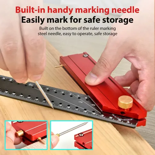 Onkel.J 300mm Metric Aluminum Alloy Multi Angle Measuring Ruler Foldable Carpenter Square Compact Layout Tool 90 Degree Framing