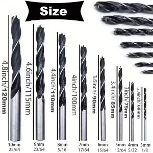 8-Piece Woodworking Drill Bit Set High Carbon Steel Brad-Point Tip 3mm to 10mm Fits Hand Electric Drills with Plastic Case