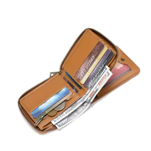BULLCAPTAIN Retro Solid Cowhide Leather Zipper Men's Wallet Two-fold Money Clip RFID Multi-card Credit Holder