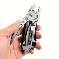 6-in-1 Stainless Steel Multitool Adjustable Wrench Screwdriver Bits Saw Blade Knife Compact Folding Design Ergonomic Handle Camping Hunting DIY Projects Survival Tool Portable