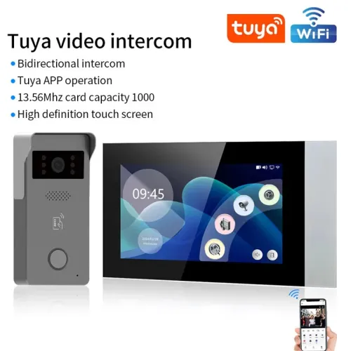 TD-D2ICR36W Tuya 1080P 2-Wire Analog IP Video Intercom Kit 7 inch Color Touch Screen Wireless Wifi Doorbell RFID Access Control System EU Plug