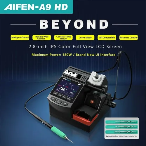 AIFEN A9HD Soldering Iron Station 180W Intelligent Control 2.8 Inch LCD Screen Adjustable Temperature 200C to 450C Compatible with C245 Soldering Tips Professional Welding Equipment