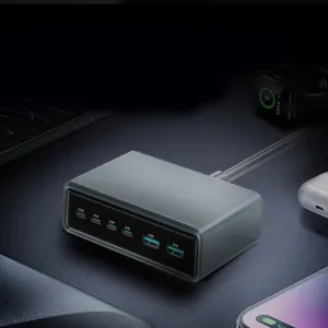 [GaN Tech] 200W 6-Port USB Charger 4USB-C+2USB-A Fast Charging Desktop Charging Station EU Plug for iPhone 16 16 Pro 15 14 13 Pro Max for Huawei Pura 80 Ultra for XIAOMI for SAMSUNG