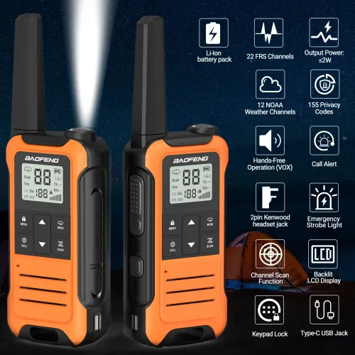 Baofeng BF-T22 Walkie Talkie 16 Channels PMR 446MHz License-Free LED Display VOXs Hands-Free Long-Range Communication Without Battery