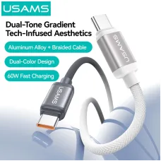 USAMS SJ756 PD60W Type-C to Type-C Cable PD QC FCP AFC Fast Charging Data Transmission Tinned Copper Core Line 1.2M Long for iPhone 17 17Pro 16 Pro Max 15 for SAMSUNG Galaxy Z Fold7 for HUAWEI Mate XTs