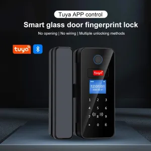 B13 Tuya Smart Fingerprint Door Lock Biometric Double Hook Bluetooth Wifi IC Card App Control 100 Fingerprint Capacity LED Display Remote Access
