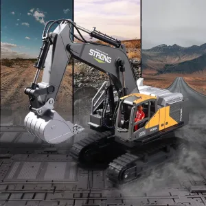 HJ Models 689-714A 1/16 2.4G 16CH RC Car Excavator Engineering Vehicles Alloy Bucket Digging 680 Rotation Spray LED Light Sound RTR Toys