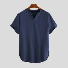 Linen Men's Short Sleeve Summer Cool Comfortable Shirt Tee Loose Tops Outdoor Hiking Holiday