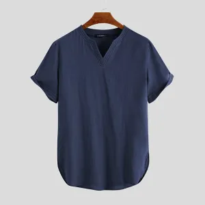 Linen Men's Short Sleeve Summer Cool Comfortable Shirt Tee Loose Tops Outdoor Hiking Holiday