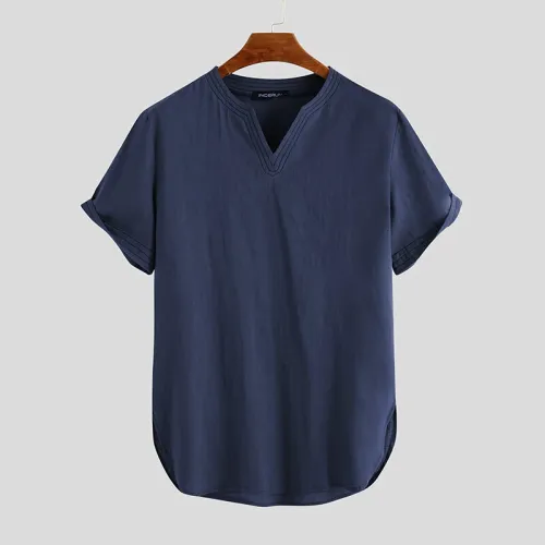 Linen Men's Short Sleeve Summer Cool Comfortable Shirt Tee Loose Tops Outdoor Hiking Holiday