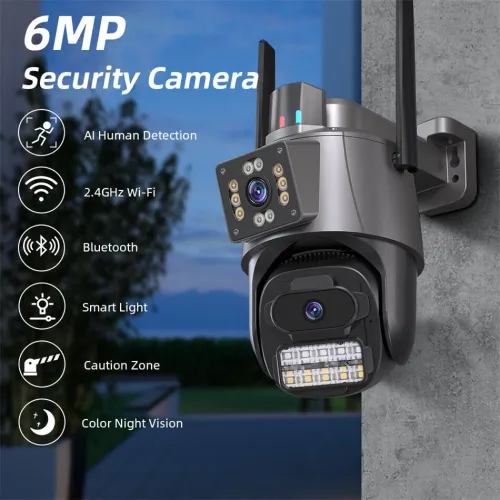 3MP+3MP Dual Lens WiFi Security Camera 5X Zoom Dual Screen PTZ Camera  ICSEE APP Outdoor Auto Tracking Color Night Vision AI Human Detection Two-Way Audio IP66 Waterproof Surveillance Camera