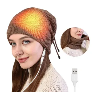 TENGOO 2 In 1 Electric Heating Hat Scarf Rechargeable Thermal Washable Hat Soft Knitted Winter Warm Scarf for Head Neck