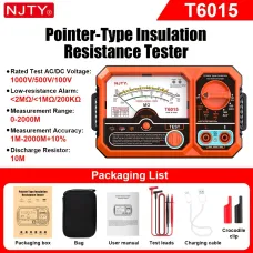 NJTY T6015 Insulation Resistance Tester Megohmmeter 1000V 2000M Analog High Voltage Meter AC DC Voltmeter Rechargeable Pointer Electrical Tester with Magnetic Back