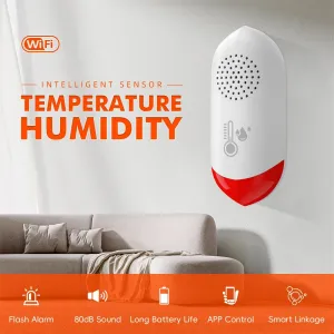 Tuya Smart WiFi Temperature Humidity Sensor 80dB Sound Light Alarm 180 Days Standby Smart Life App Remote Monitoring for Smart Home
