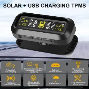 Car TPMS Sensors Tire Pressure Monitoring System Tyre On Board Computer Diagnostic Solar/USB Off Road 4x4 Automobile Accessories