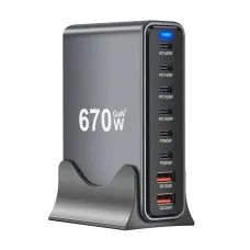 [GaN Tech] Bakeey YMX-670W 670W 8-Port USB PD Charger 2USB-A+6USB-C PD QC Fast Charging Desktop Charging Station EU Plug US Plug for iPhone 16 16 Pro 15 14 13 Pro Max for Samsung Galaxy S25 Ultra for Xiaomi 15 Pro
