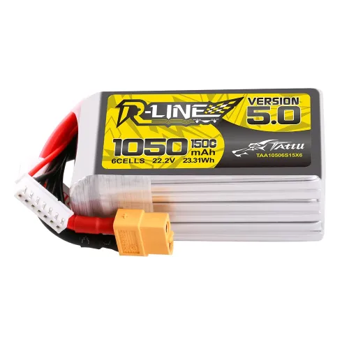 TATTU R-LINE V5.0 22.2V 1050mAh 150C 6S1P LiPo Battery XT60 Plug for RC Drone