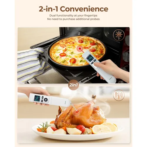 EU US Direct ERICKHILL ROOKPRO 2in1 Infrared Thermometer Gun with Meat Probe Fast Accurate Readings Non-Contact Sensor Wide Temperature Range Foldable Probe