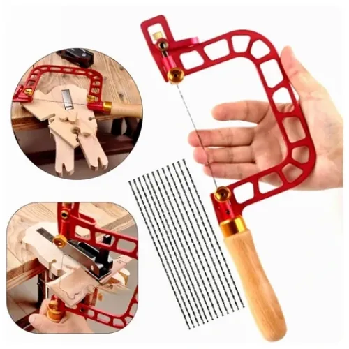 Woodworking Hand Saw Coping Saw Aluminum Alloy Frame Wooden Handle 337mm with Diamond Wire Versatile Cutting for Ceramics Glass Wood and Metal