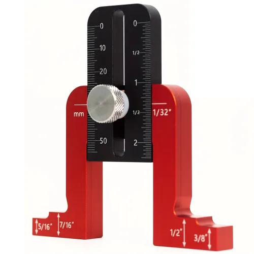 Aluminum Alloy Height Gauge Precision Measuring Tool Adjustable Depth Gauge for Table Saw Drill Press and Woodworking with Dual Metric and Imperial Scales Laser Etched Clear Markings