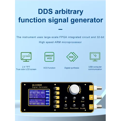QLS3600S Signal Generator 0-30MHz High Stability Multiple Waveforms USB Interface Frequency Sweep VCO Burst DC 5V Power Amplitude Control