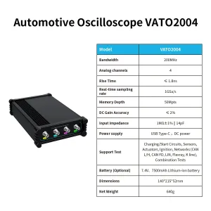 Micsig VATO2004 200MHz Automotive Virtual Oscilloscope 200MHz Max Bandwidth 1GSa/s Sampling 4 Channel Portable High Precision Oscilloscope